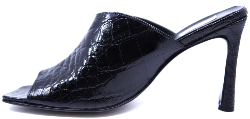 Full Black Glossy Alligator Sandals Heel image 1