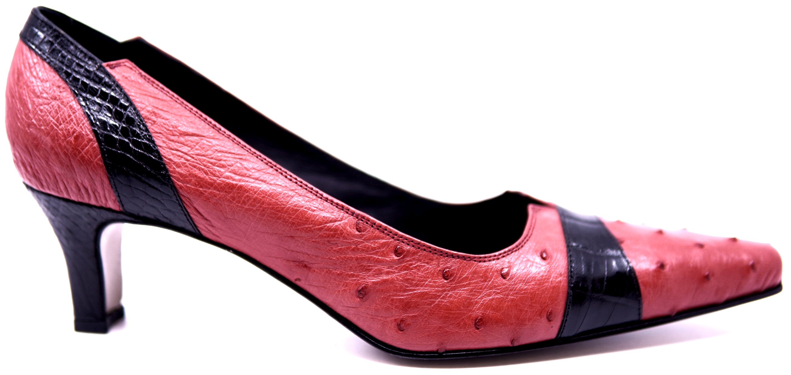 Red Ostrich & Black Alligator Heel image 0