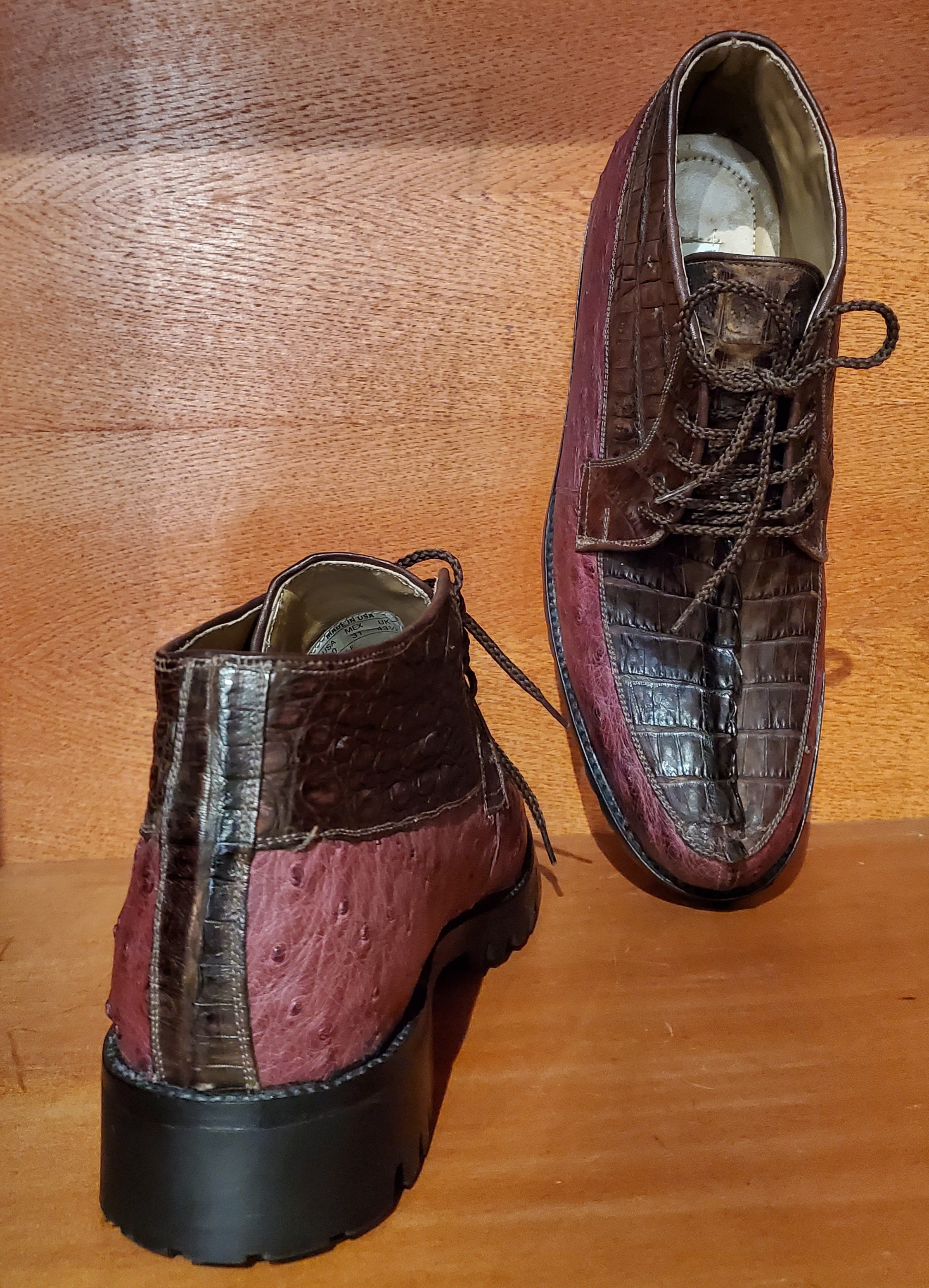 Brown Caiman Tail & Burgundy Ostrich 8D US Men's 10.5 image 3