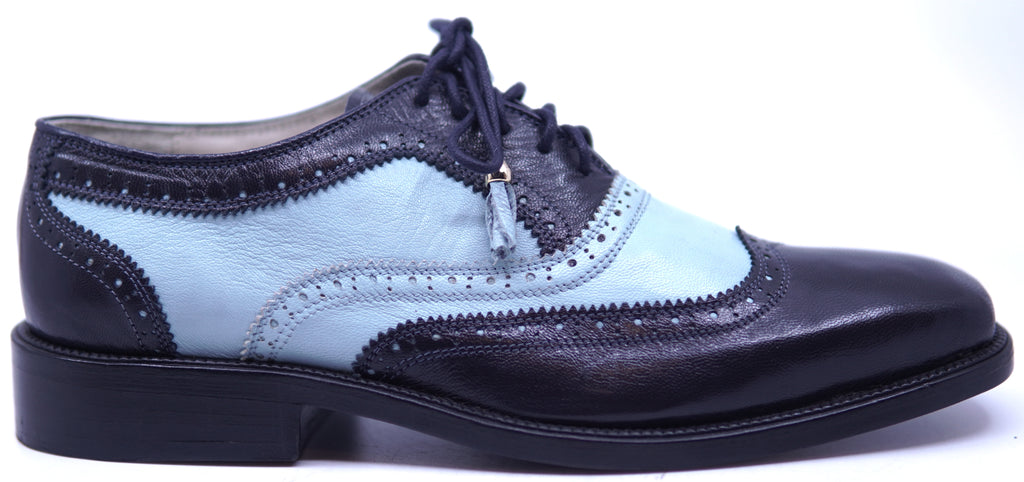 Genuine Black & Baby Blue Leather Wingtip Dress Shoe image 0