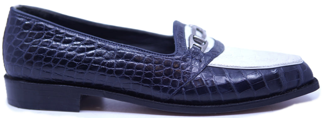Genuine Navy Blue Alligator & White Ostrich Leg Loafer Dress Shoe image 0