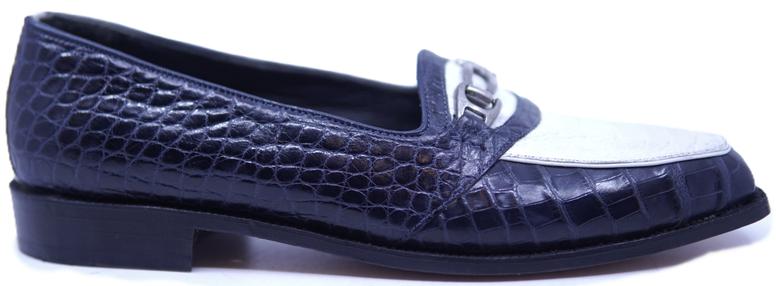 Genuine Navy Blue Alligator & White Ostrich Leg Loafer Dress Shoe image 0