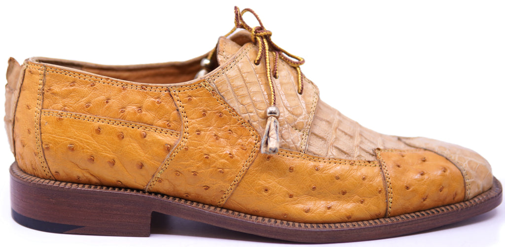 Genuine Buttercup Ostrich & Beige Crocodile 007 Dress Shoe image 0