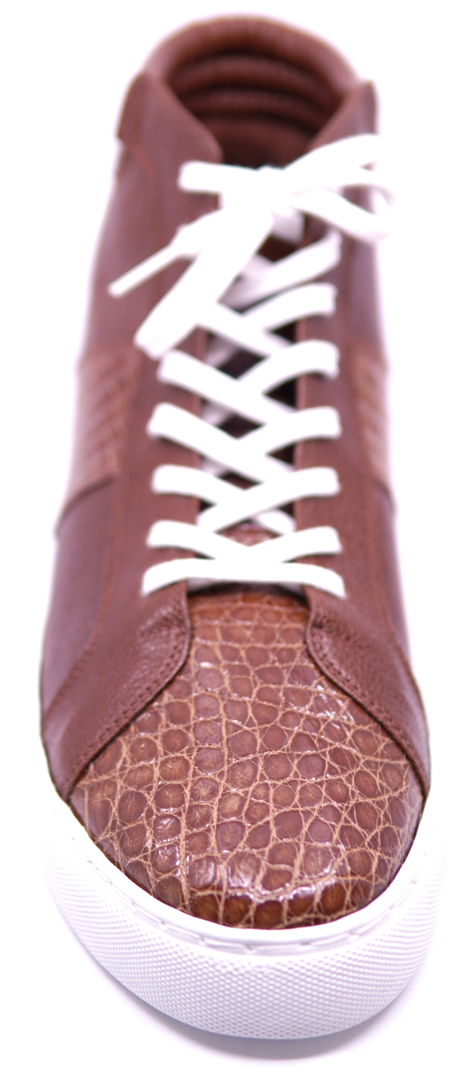 Cognac Leather Textured & Alligator Belly High Top Sneaker image 3