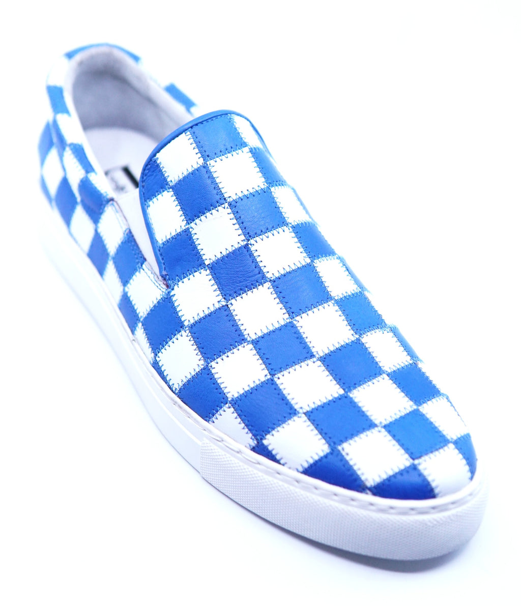 Tiled Leather Blue and White Slip On Sneaker US 11 image 1