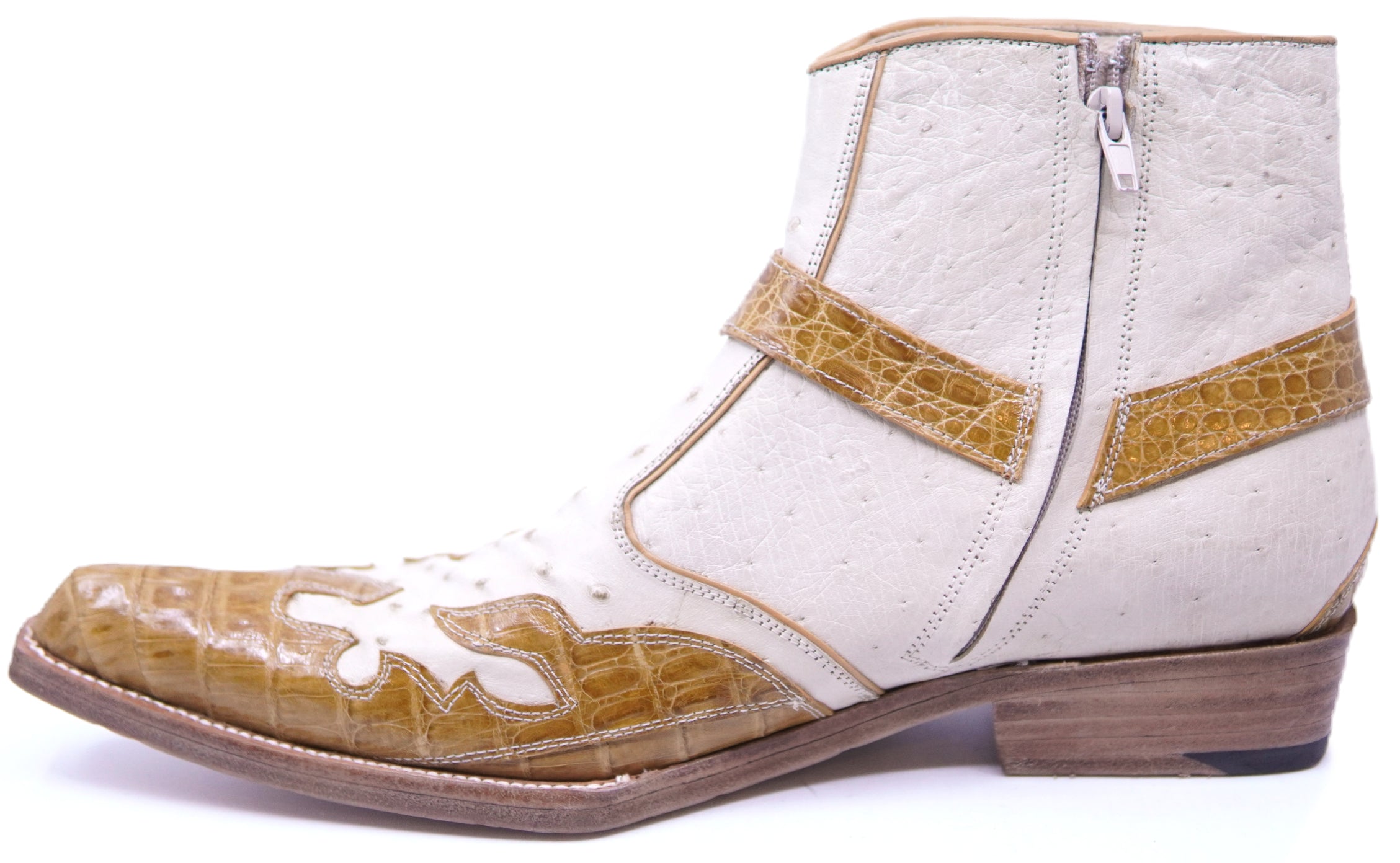 Beige Ostrich & ButterCup Alligator Botin image 1