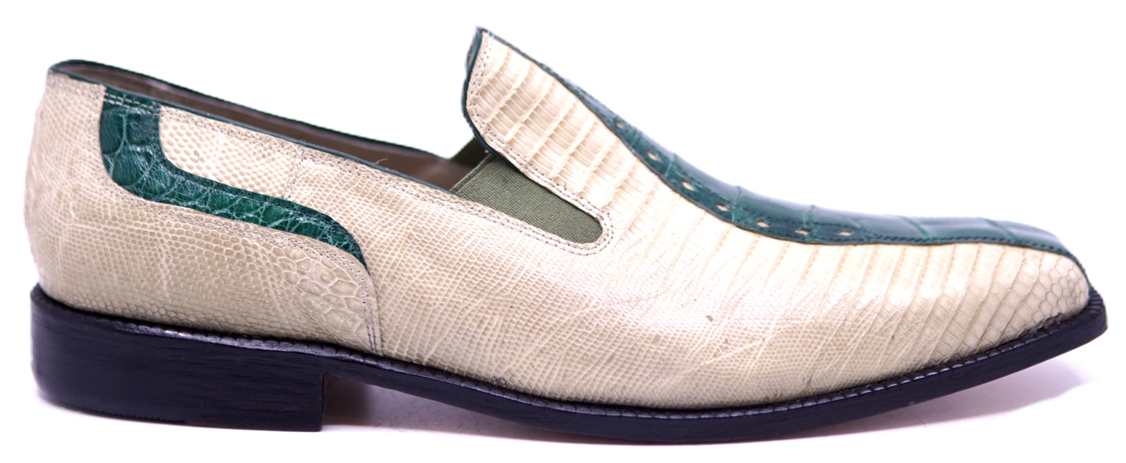 Genuine Beige Lizard & Green Alligator Loafer 12-US Men's image 0