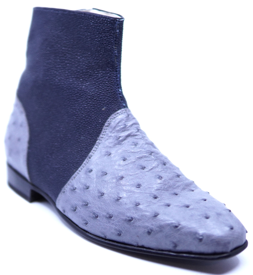 Navy Blue Stingray & Gray Ostrich Botin image 2