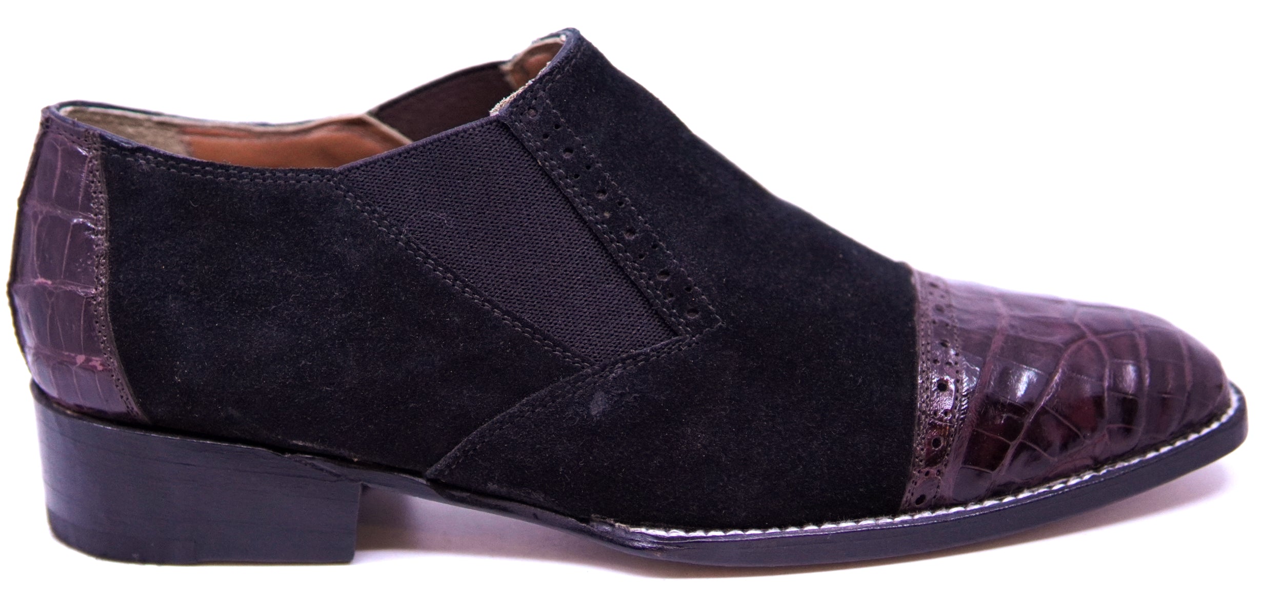 Black Suede & Burgundy Crocodile Cap Toe Loafer image 0