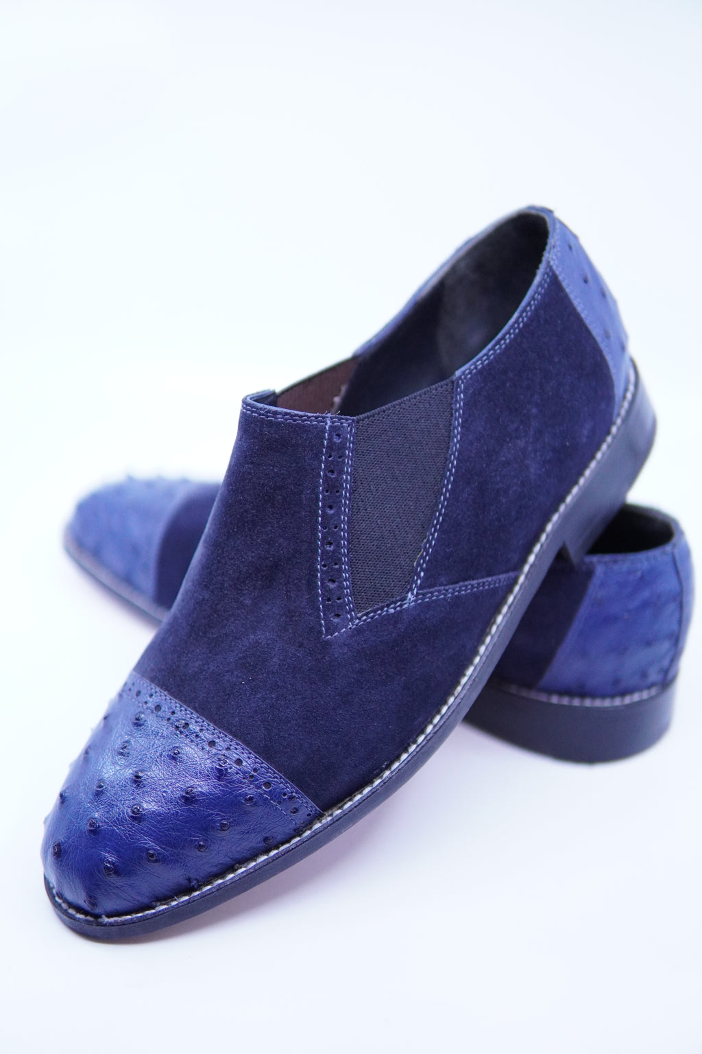 Navy Suede & Ostrich Cap Toe Loafers US 9.5 image 3
