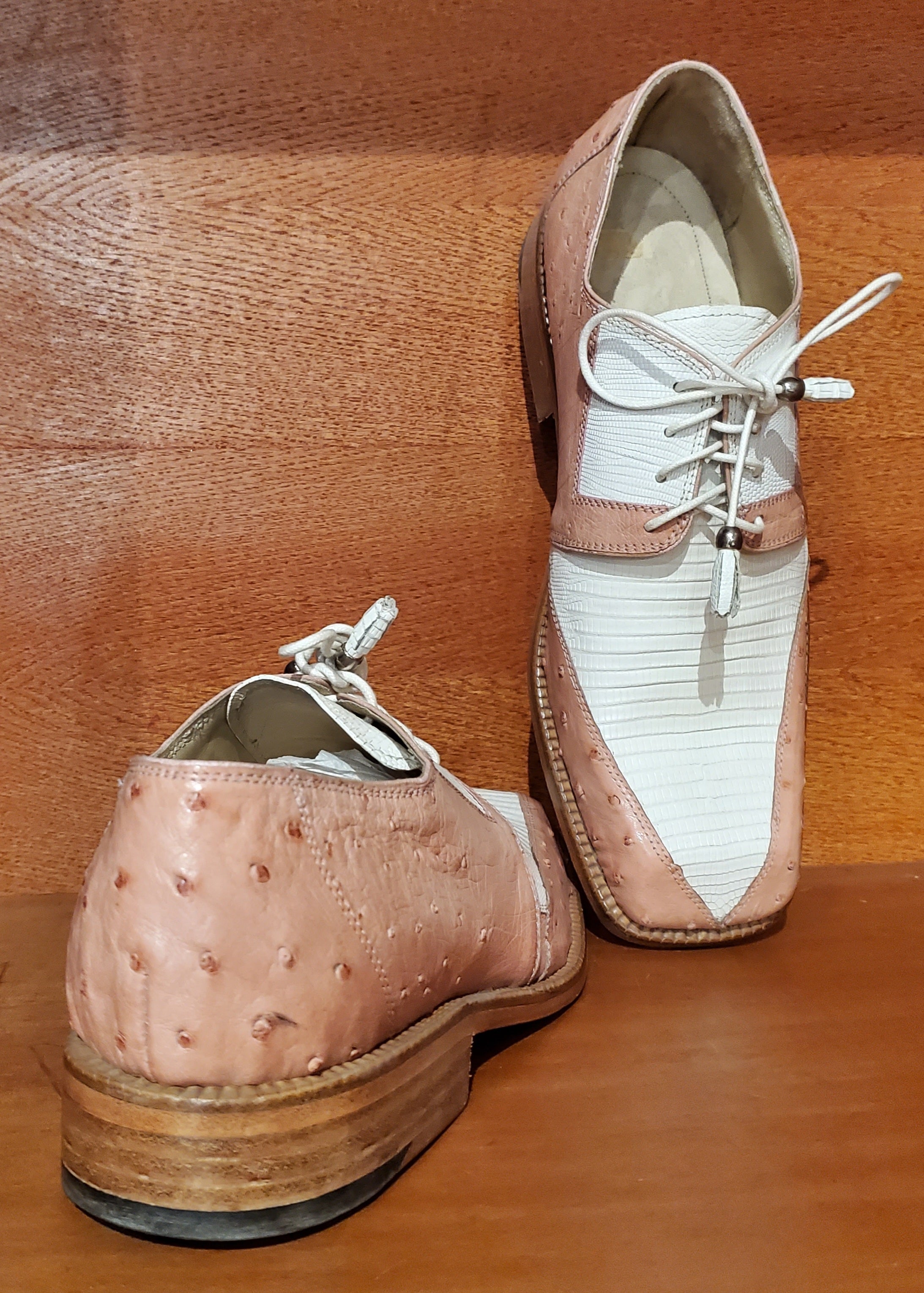 Pink Ostrich & White Lizard Dress Shoe US Men's 10.5 image 3