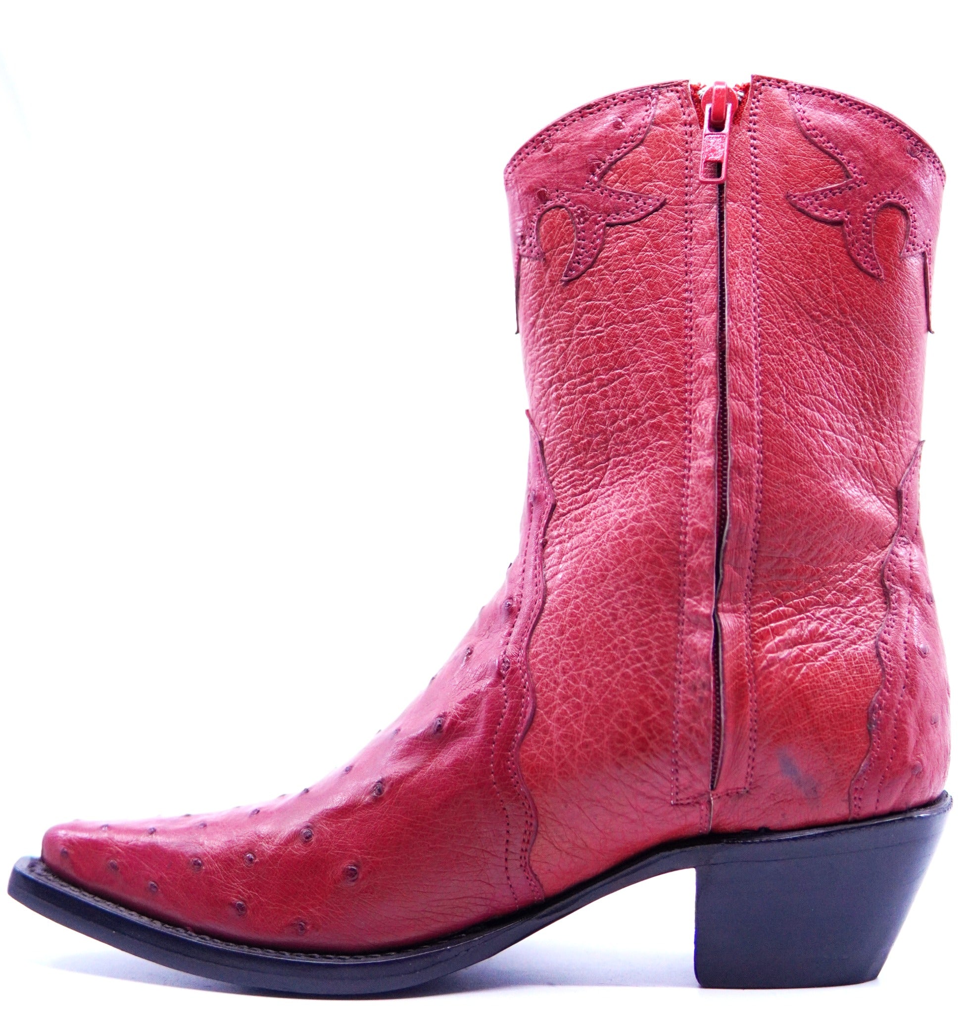 Red Ostrich Short Zipper Boot US Women's 7.5 image 2