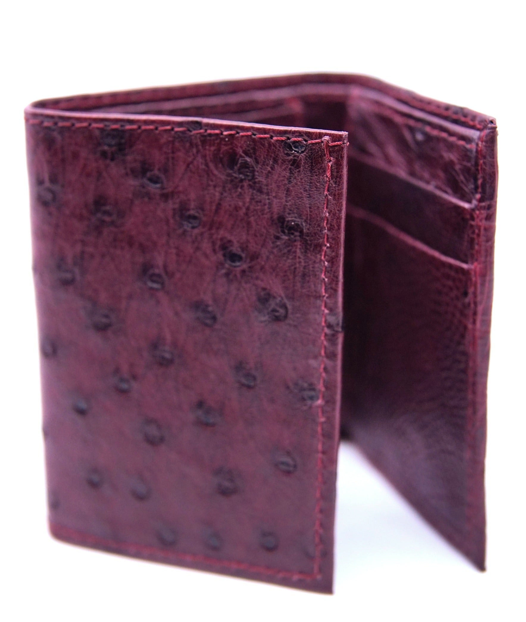 Burgundy Ostrich Tri-Fold Wallet image 0