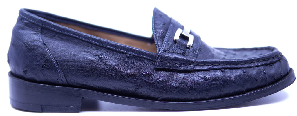 Full Dark Navy Blue Ostrich Loafer image 0