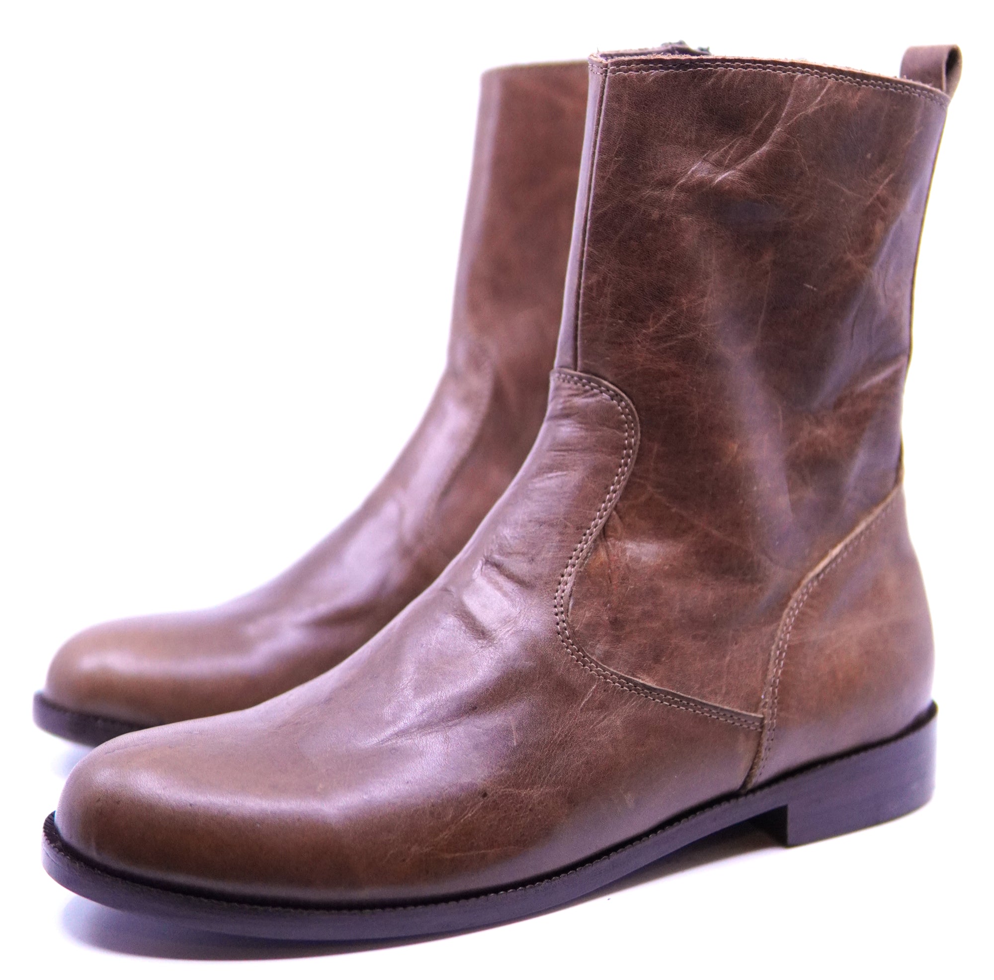 Brown Leather Zipper Boots image 3