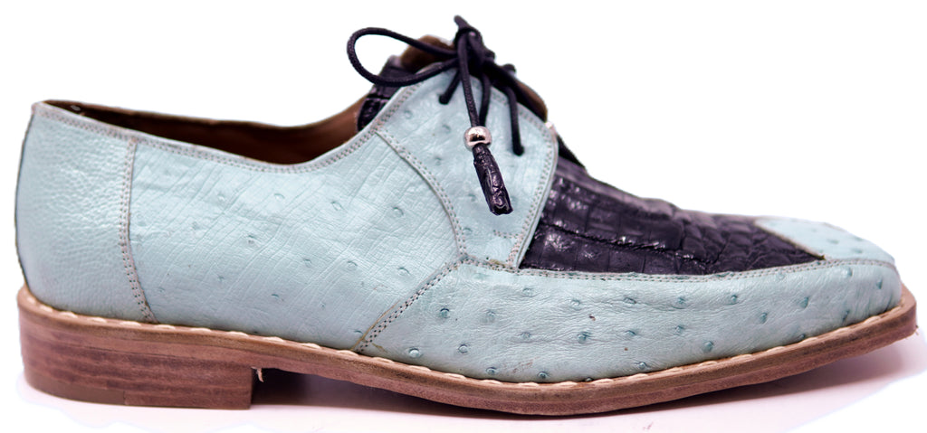 Genuine Baby Blue Ostrich & Black Crocodile Dress Shoe image 0