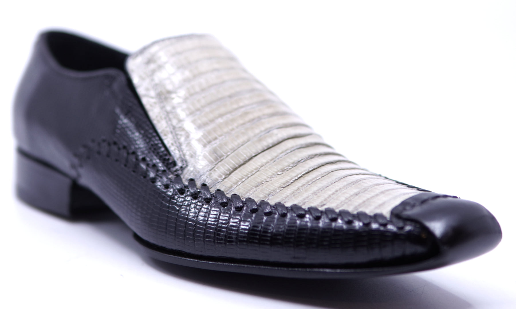 Genuine Black & Beige Lizard Loafer Dress Shoe image 2