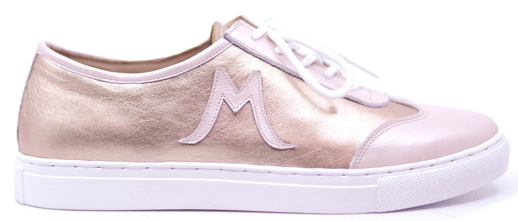 Genuine Leather Light Pink & Gold Sneakers image 0