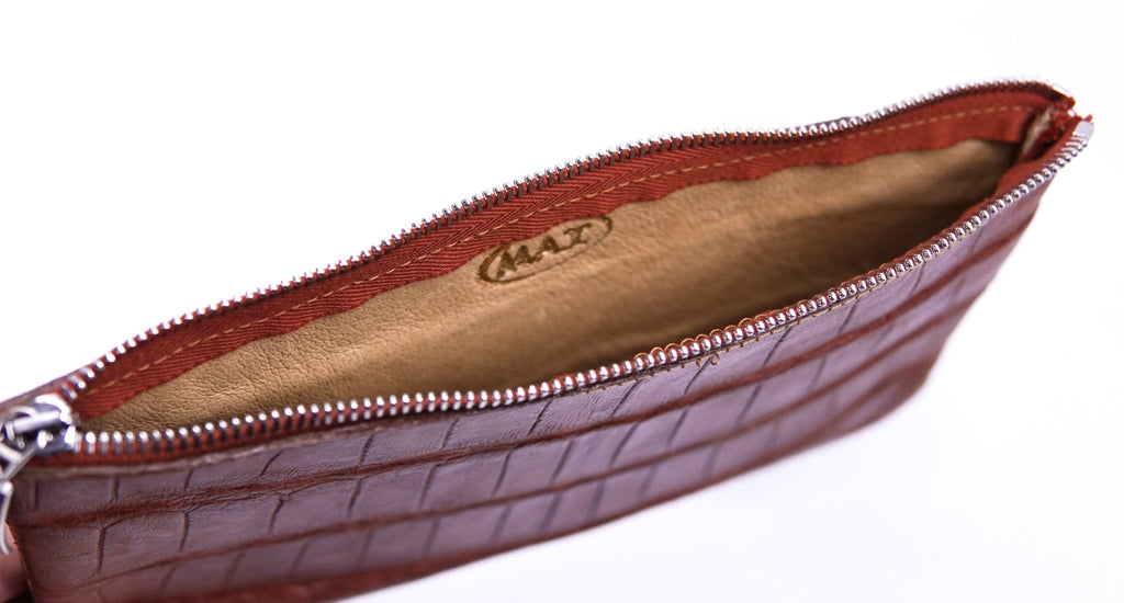 Genuine Cognac Alligator Zipper Pouch image 6