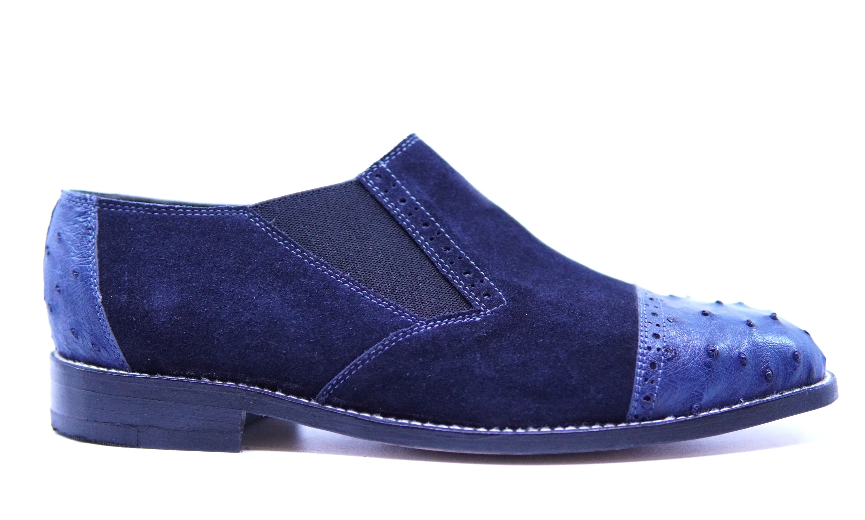 Navy Suede & Ostrich Cap Toe Loafers US 9.5 image 0