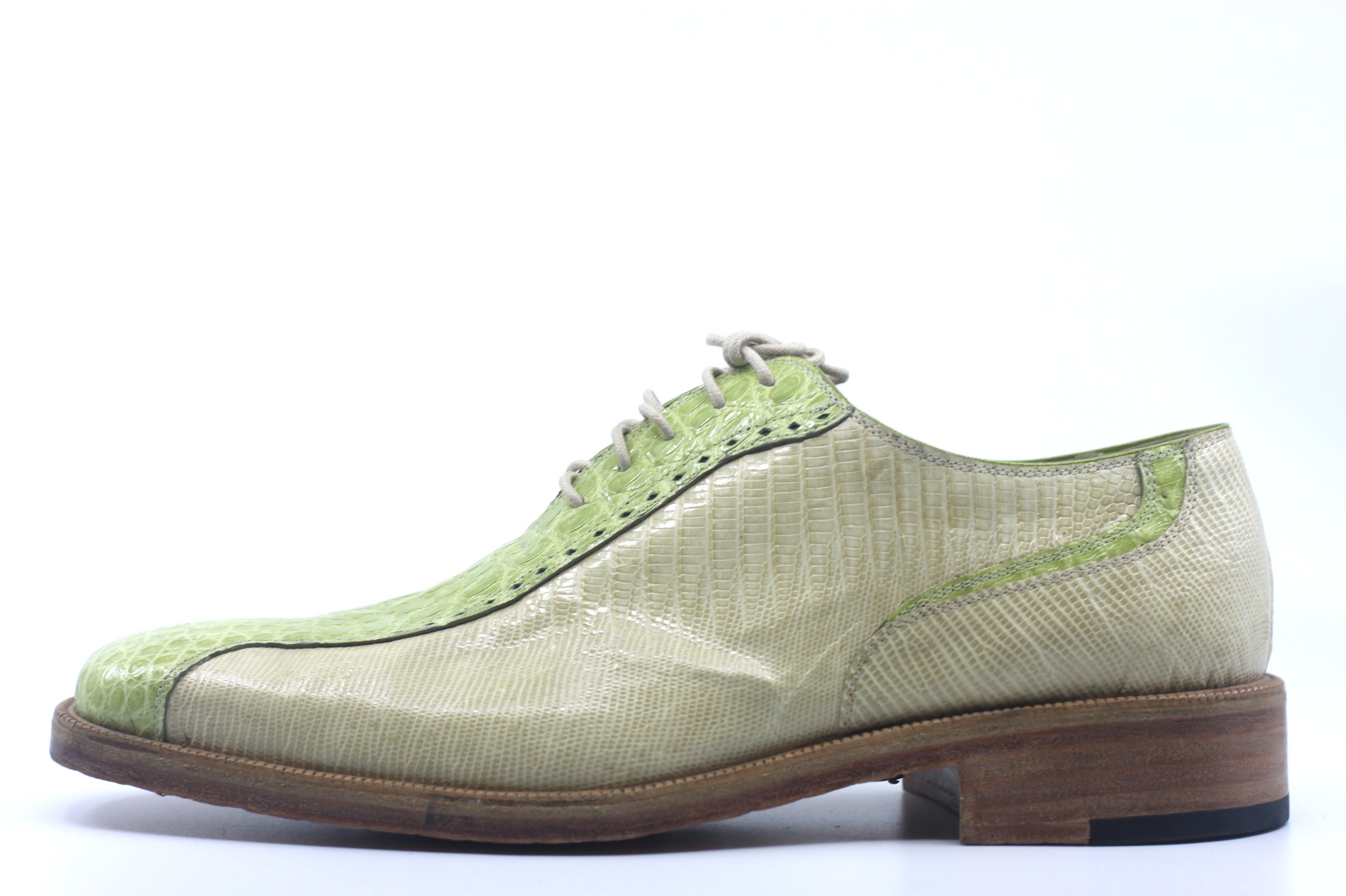Beige and Green Alligator and Lizard Dress Shoe US 11 image 1