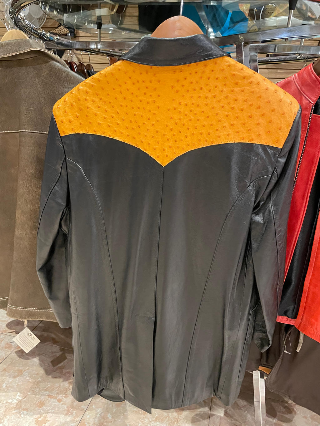 Cognac Ostrich and Leather Coat US Men's S image 1