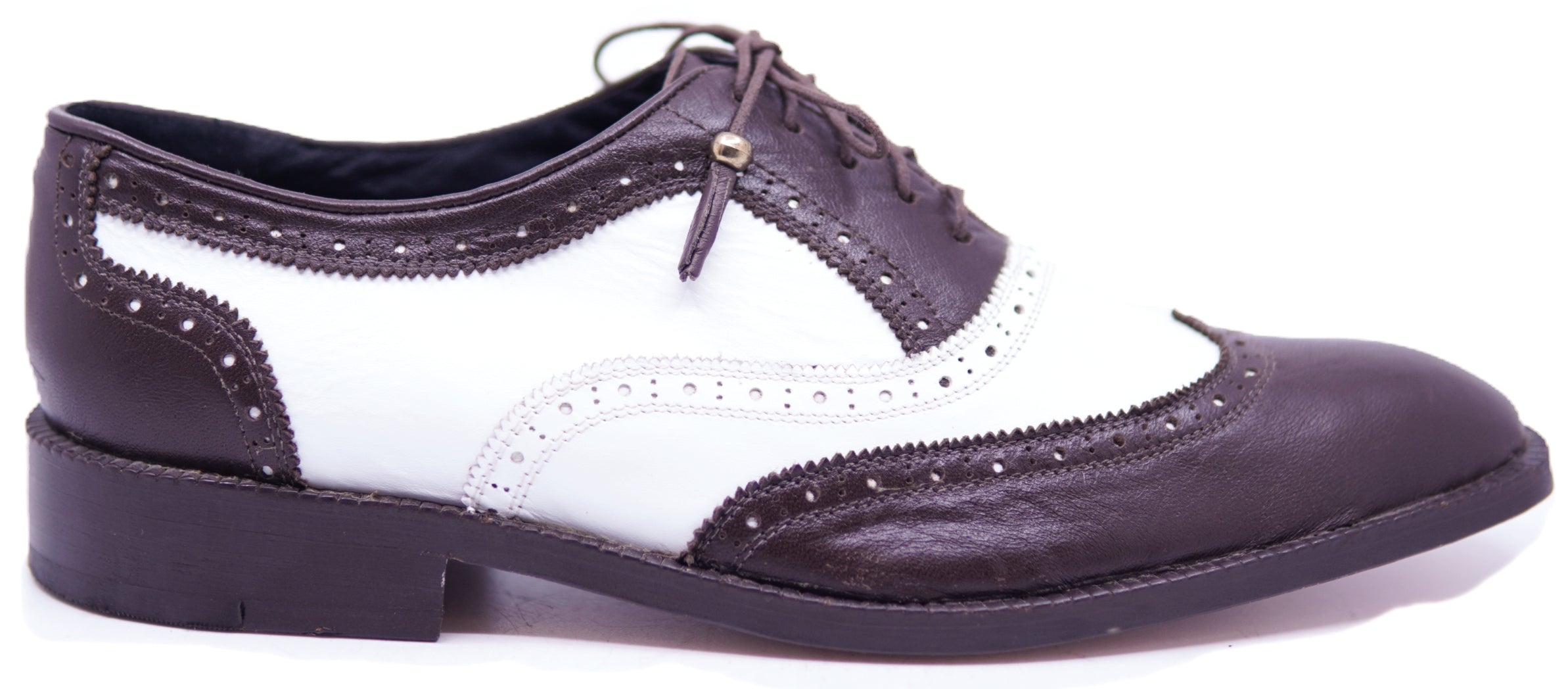 Genuine White & Brown Leather Wingtip Dress Shoe 12-US Men's image 0