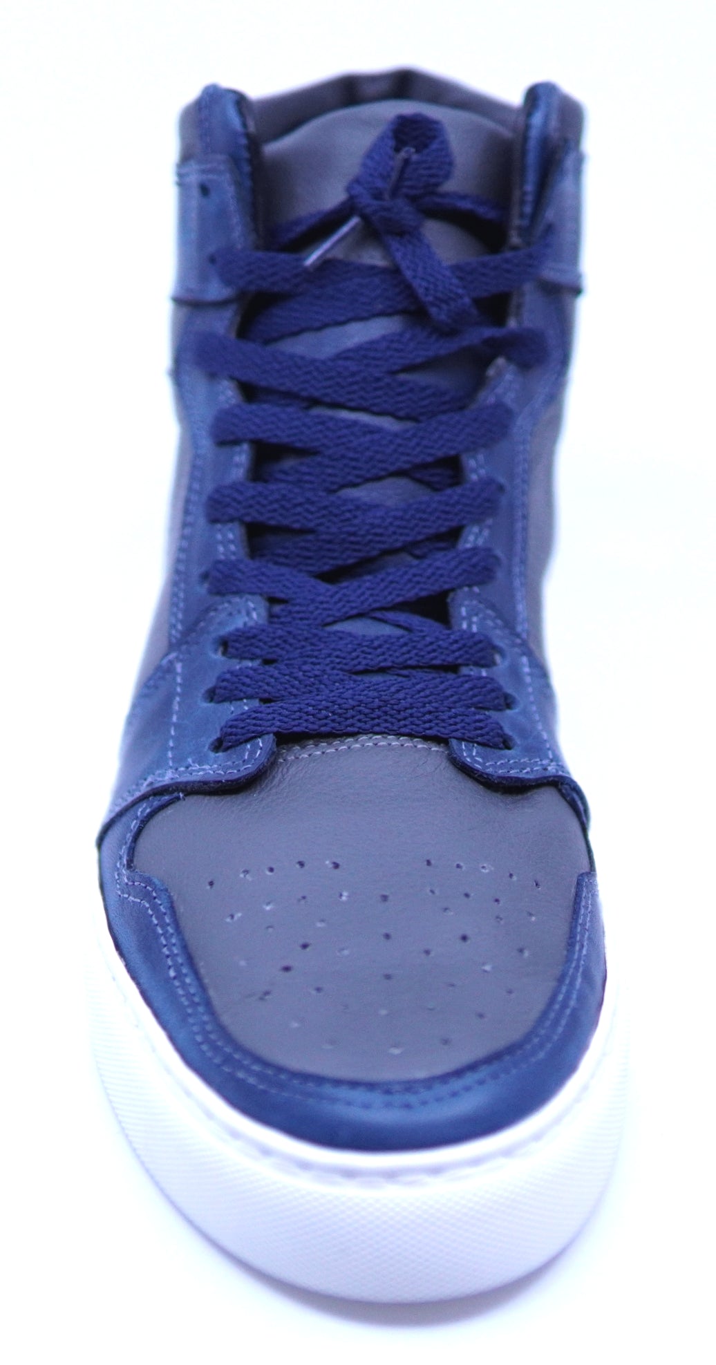 Full Navy Blue & Gray Leather High Top Sneaker image 3