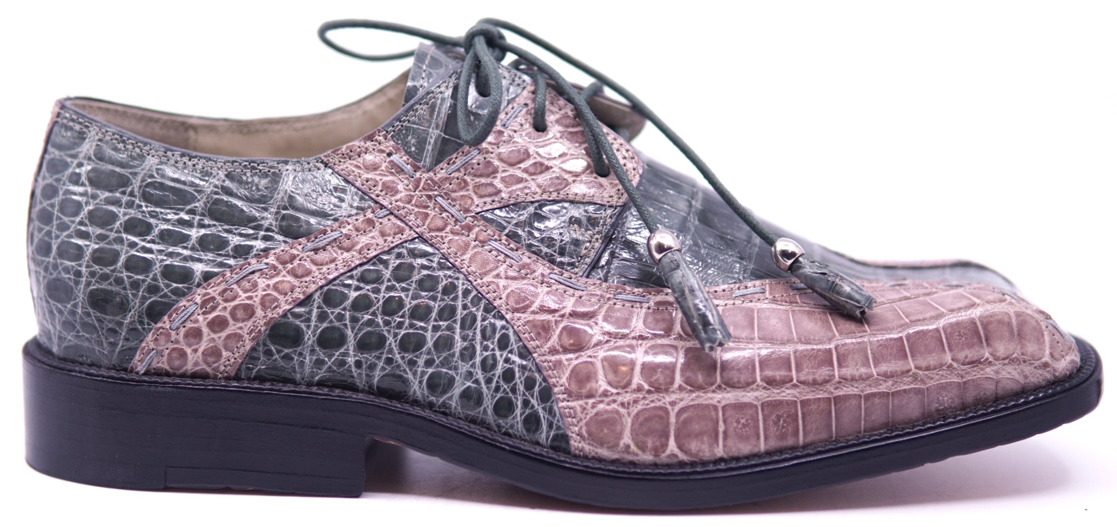 Genuine Gray & Dark Pink Alligator Dress Shoe image 0