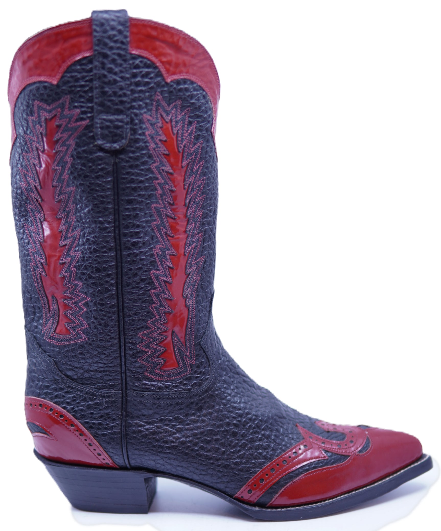Genuine Black Buffalo Texture & Red Patent Leather Cowboy Boots image 0