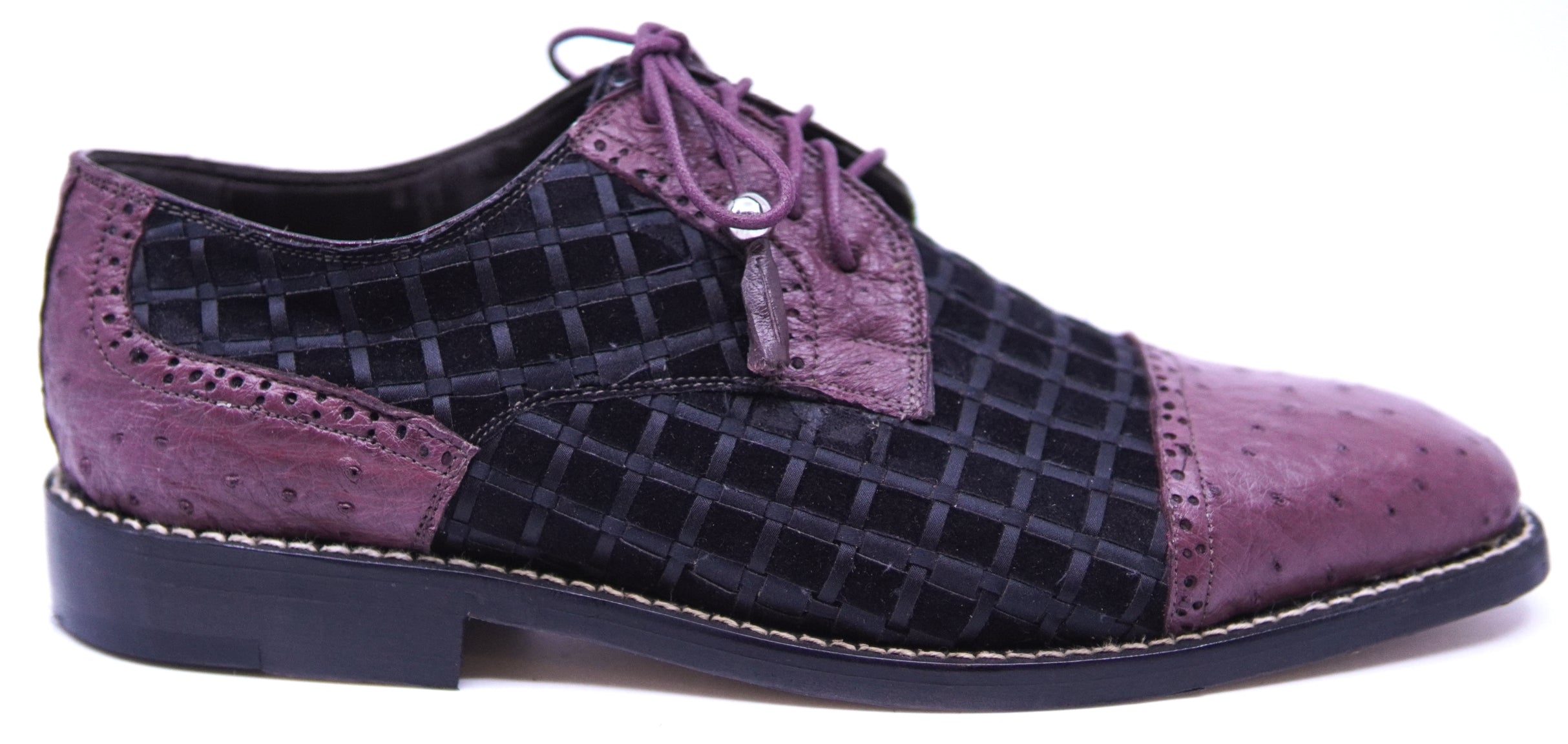 Ostrich & Fabric Cap toe Leather Dress Shoe image 0