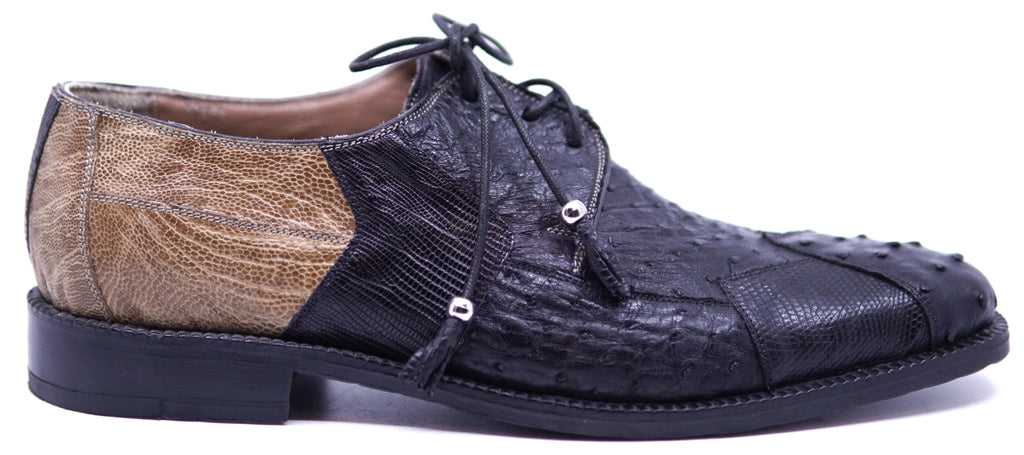 007 Cognac & Black Ostrich & Lizard Dress Shoe 12-US Men's Max Leather Inc. 007 Cognac & Black Ostrich & Lizard Dress Shoe 12-US Men's Max Leather Inc.