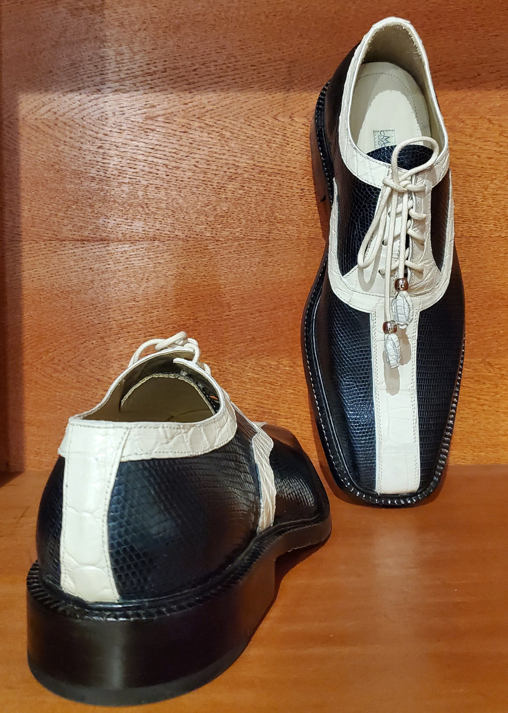 White Alligator & Navy Blue Lizard Dress Shoe image 3
