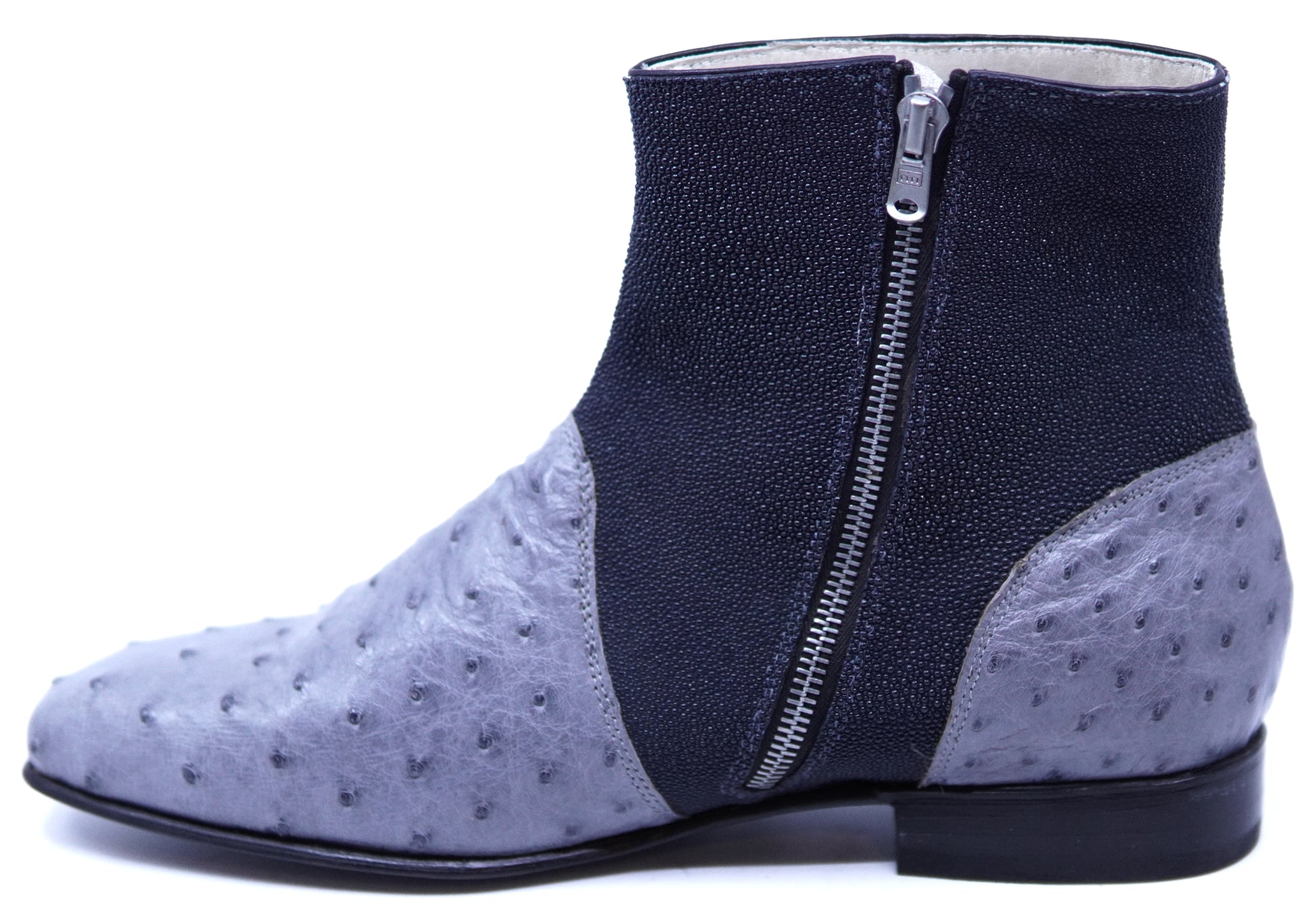 Navy Blue Stingray & Gray Ostrich Botin image 1