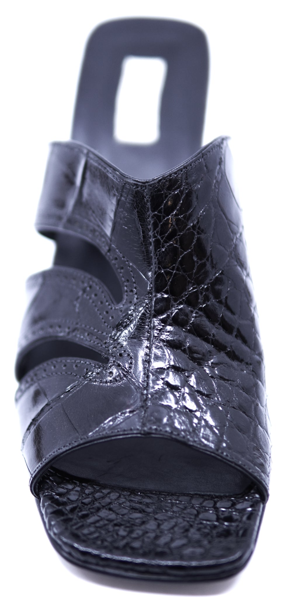 Full Black Glossy Alligator Sandals Heel image 3