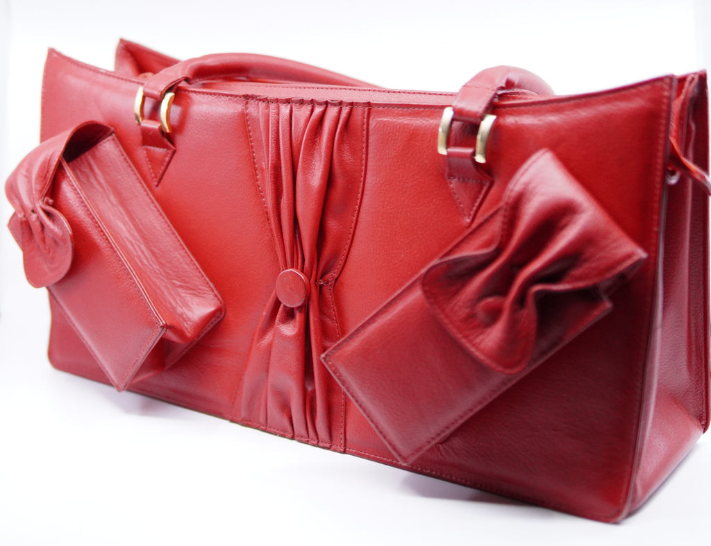 Large Red Leather Bow Purse image 1
