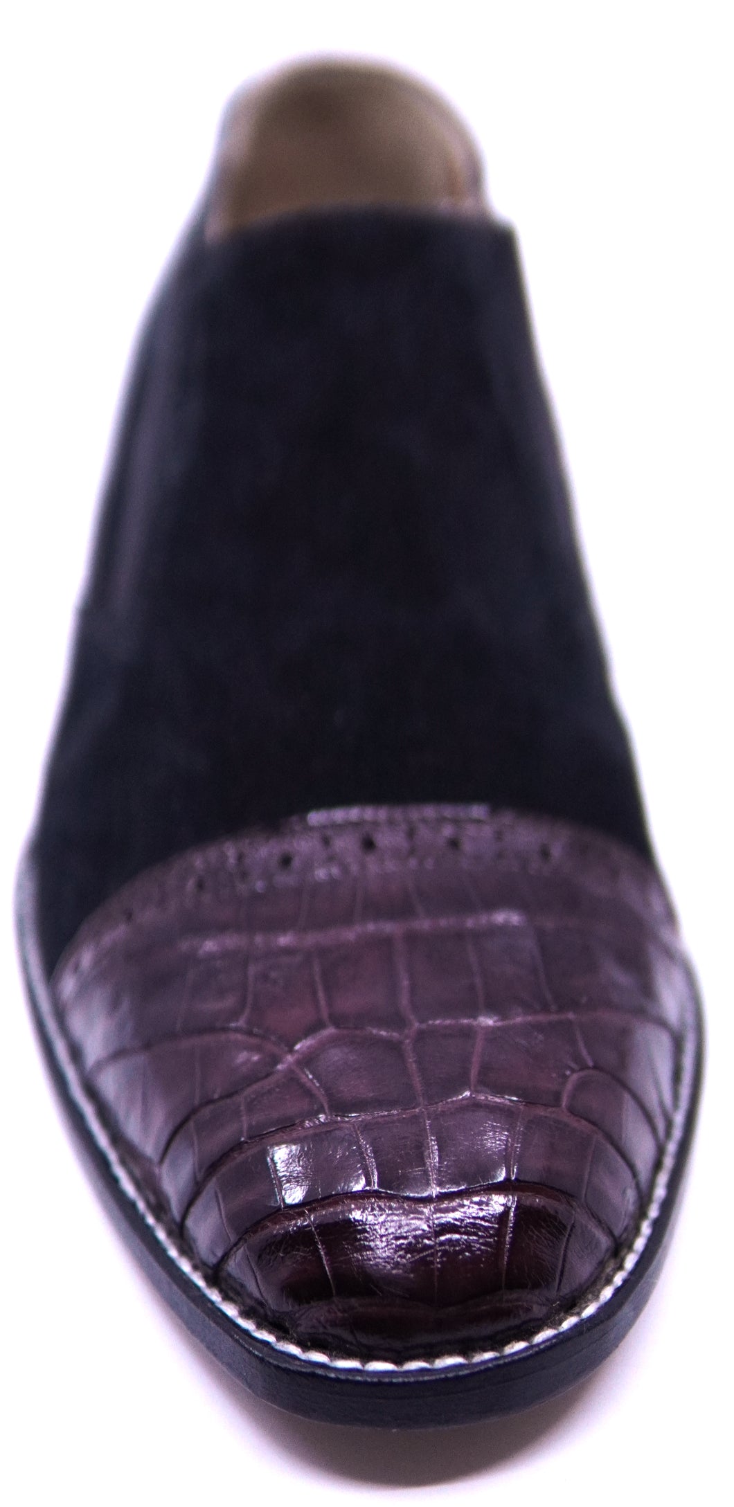 Black Suede & Burgundy Crocodile Cap Toe Loafer image 3