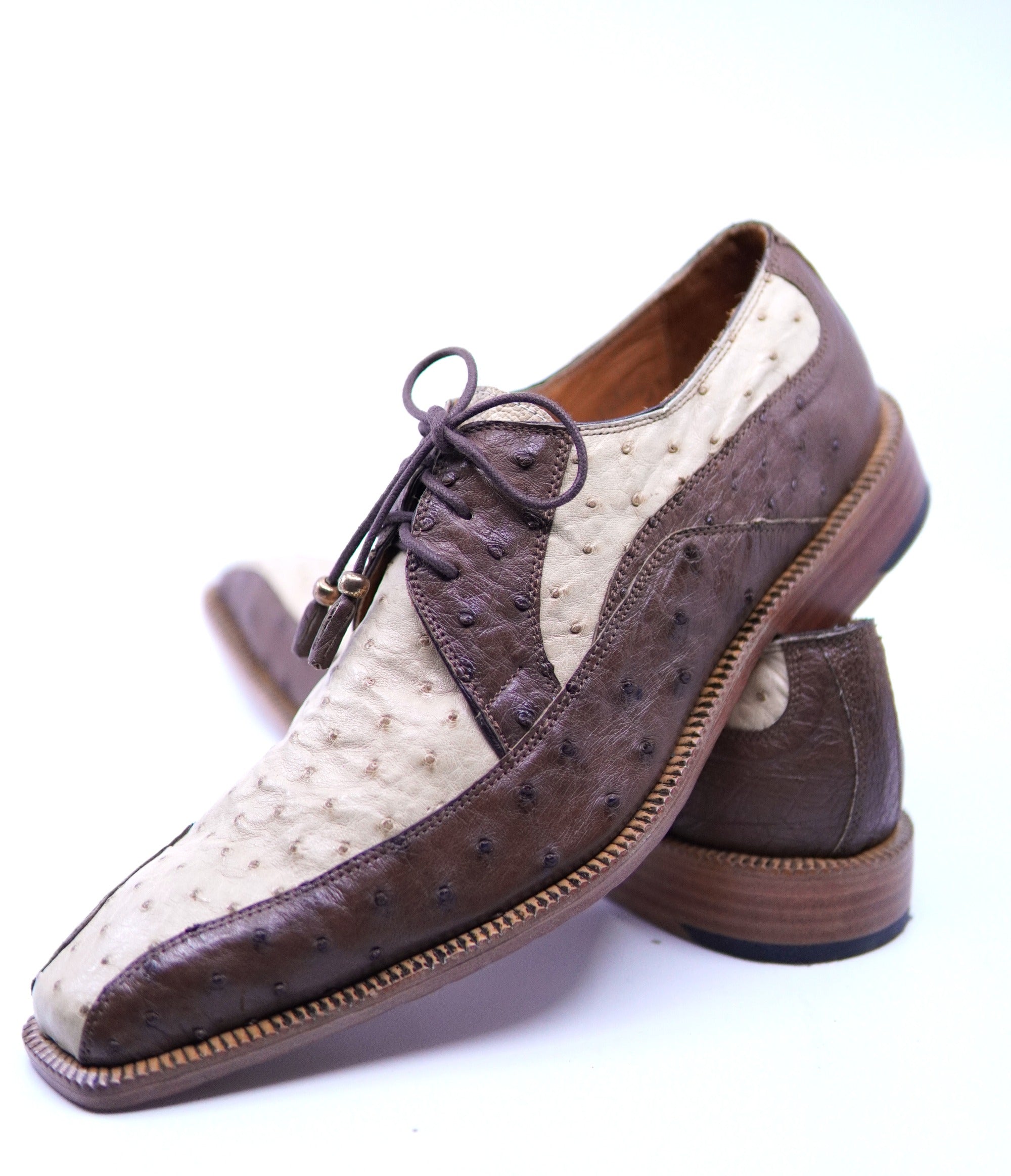 Full Ostrich Brown & Beige Dress Shoes US Men's 10 image 2