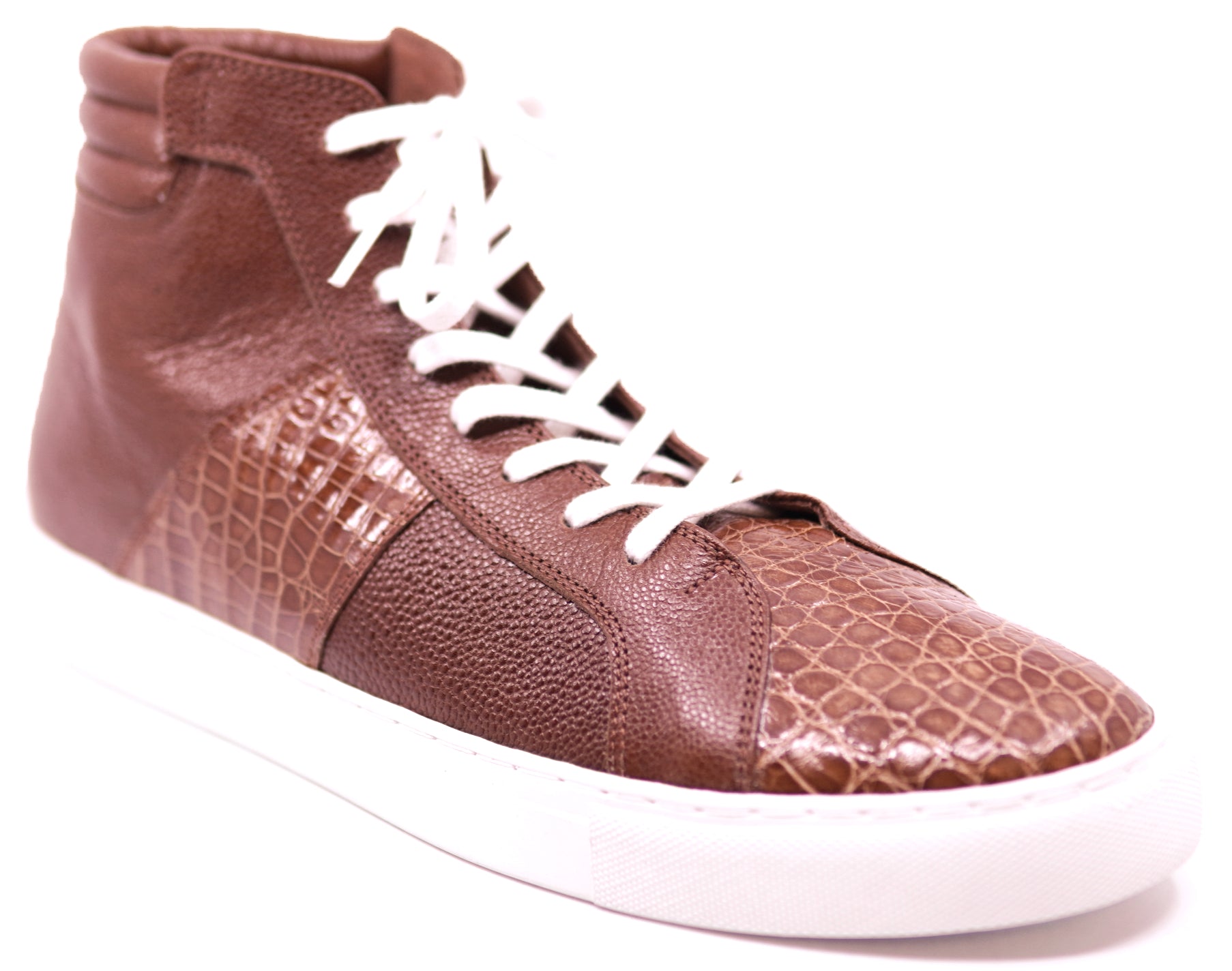 Cognac Leather Textured & Alligator Belly High Top Sneaker image 2